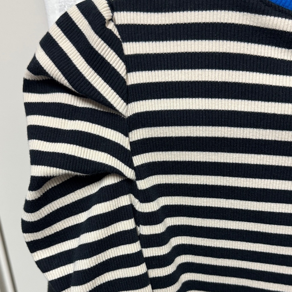 Maeve Black and White Striped Tee with Blue Accents - Picture 3 of 5